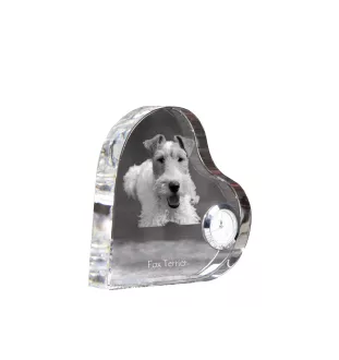 Fox Terrier Wire - crystal clock with a dog picture, heart-shaped shelf clock, personalized standing clock by Art-Dog brand