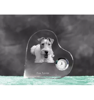 Fox Terrier Wire - crystal clock with a dog picture, heart-shaped shelf clock, personalized standing clock by Art-Dog brand