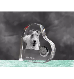 Fox Terrier Drahthaar, Foxterrier - Kristalluhr mit einem Hundebild, Herzregal-Uhr, personalisierte Standuhr der Marke Art-Dog