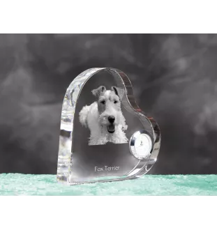 Fox Terrier Wire - crystal clock with a dog picture, heart-shaped shelf clock, personalized standing clock by Art-Dog brand