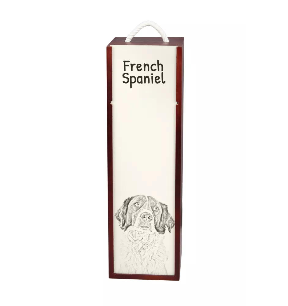 Französischer Spaniel, Epagneul Français - Weinbox mit Hund, Alkoholbox mit Grafik, personalisierte Geschenkbox der Marke Art-Dog