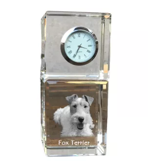 Fox Terrier Wire - crystal clock with a photo, a photo of a dog in crystal, personalized desk clock by Art-Dog brand