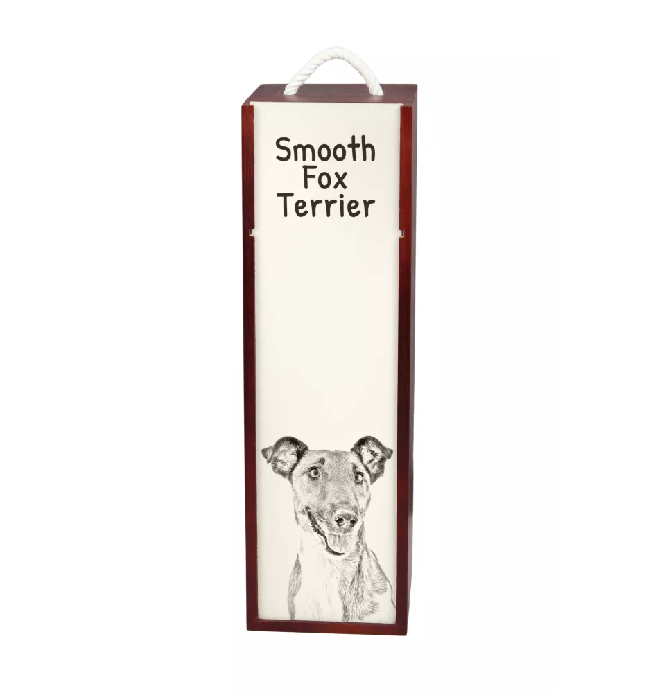 Fox Terrier Glatthaar, Foxterrier - Weinbox mit Hund, Alkoholbox mit Grafik, personalisierte Geschenkbox der Marke Art-Dog