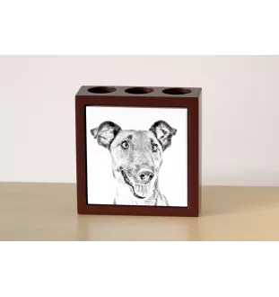 Fox Terrier Glatthaar, Foxterrier - Stifthalter mit Hund, Schreibtischorganizer mit Aufdruck, personalisierte Schreibtischdekoration der Marke Art-Dog