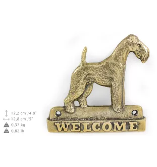 Fox Terrier Drahthaar, Foxterrier - Türschild mit Hund, messingfarbenes Willkommensschild, einzigartiges Schild mit der Aufschrift Welcome von der Marke Art-Dog