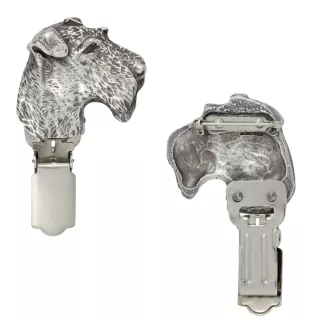 Fox-terrier à poil dur - broche avec pince, support pour numéro de départ, épingle argentée pour exposition de chiens de la marque Art-Dog