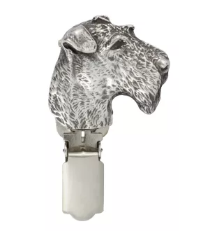 Fox-terrier à poil dur - broche avec pince, support pour numéro de départ, épingle argentée pour exposition de chiens de la marque Art-Dog