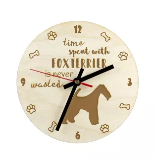 Fox Terrier Drahthaar, Foxterrier - Hundeuhr, Holzuhr, Wanduhr für Hundefreunde, Tisch- und Regaluhr, Art-Dog