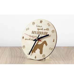 Fox Terrier Drahthaar, Foxterrier - Hundeuhr, Holzuhr, Wanduhr für Hundefreunde, Tisch- und Regaluhr, Art-Dog