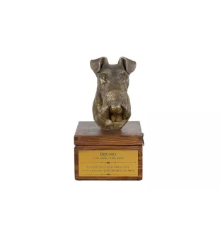Fox Terrier Wire - urn for dog ashes with a statuette, small urn for a dog, personalized urn with a bust of a dog by Art-Dog brand