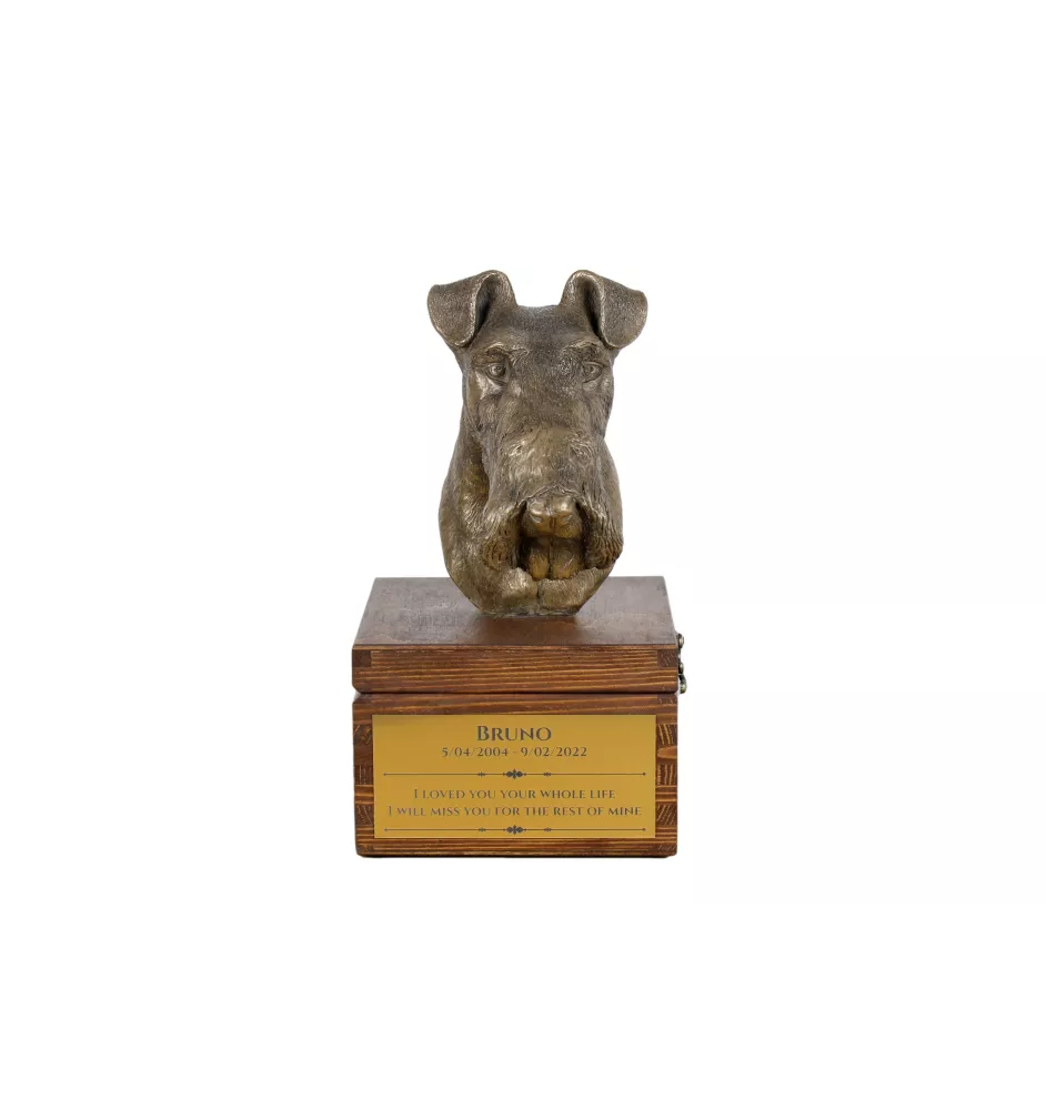 Fox-terrier à poil dur - urne pour les cendres du chien avec une statuette, petite urne pour chien, urne personnalisée avec le buste du chien de la marque Art-Dog