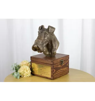 Fox Terrier Wire - urn for dog ashes with a statuette, small urn for a dog, personalized urn with a bust of a dog by Art-Dog brand