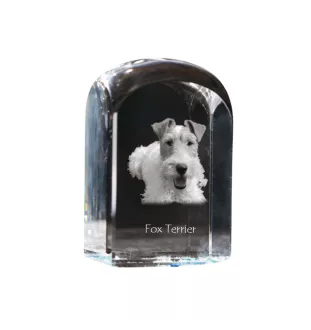 Fox-terrier à poil dur - un cube de cristal avec une photo, une photo de chien dans le cristal, un presse-papiers cubique de la marque Art-Dog