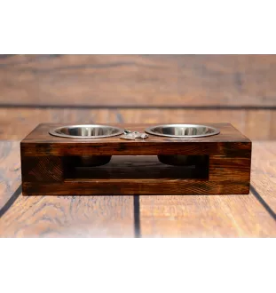 Fox Terrier Wire - wooden stand with bowls for a dog, steel dog bowls, a gift for adopting a dog from the Art-Dog brand