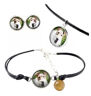 Fox-terrier à poil dur - ensemble de bijoux dans une boîte, collier, boucles d'oreilles, bracelet, produits de la marque Art-Dog