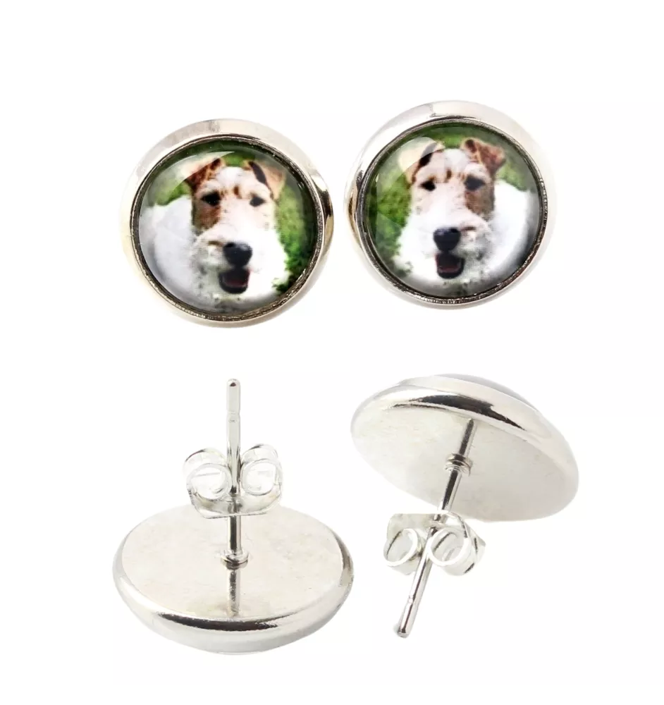 Fox-terrier à poil dur - boucles d'oreilles dans une boîte, votre photo, bijoux faits à la main, produit de la marque Art-Dog.