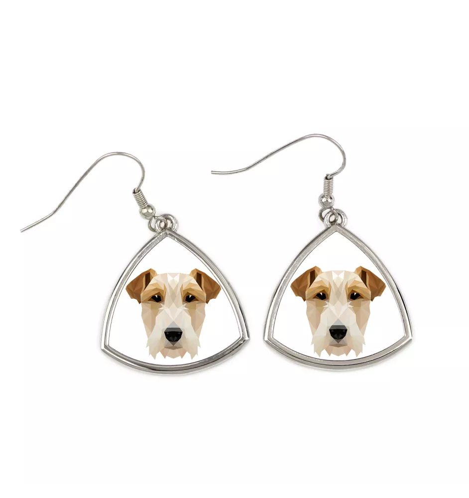Fox-terrier à poil dur - boucles d'oreilles avec une photo et un motif de chien géométrique Art-Dog