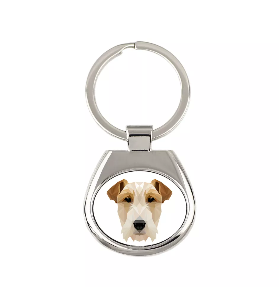 Fox-terrier à poil dur - porte-clés géométrique avec photo et inscription Art-Dog