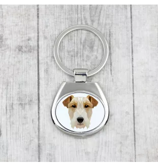 Fox Terrier Drahthaar, Foxterrier - geometrischer Schlüsselanhänger mit Foto und Aufschrift Art-Dog