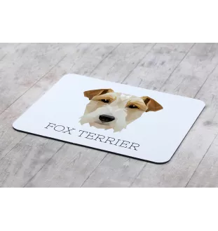 Fox Terrier Drahthaar, Foxterrier - geometrisches Mauspad mit Bild und Aufschrift von Art-Dog