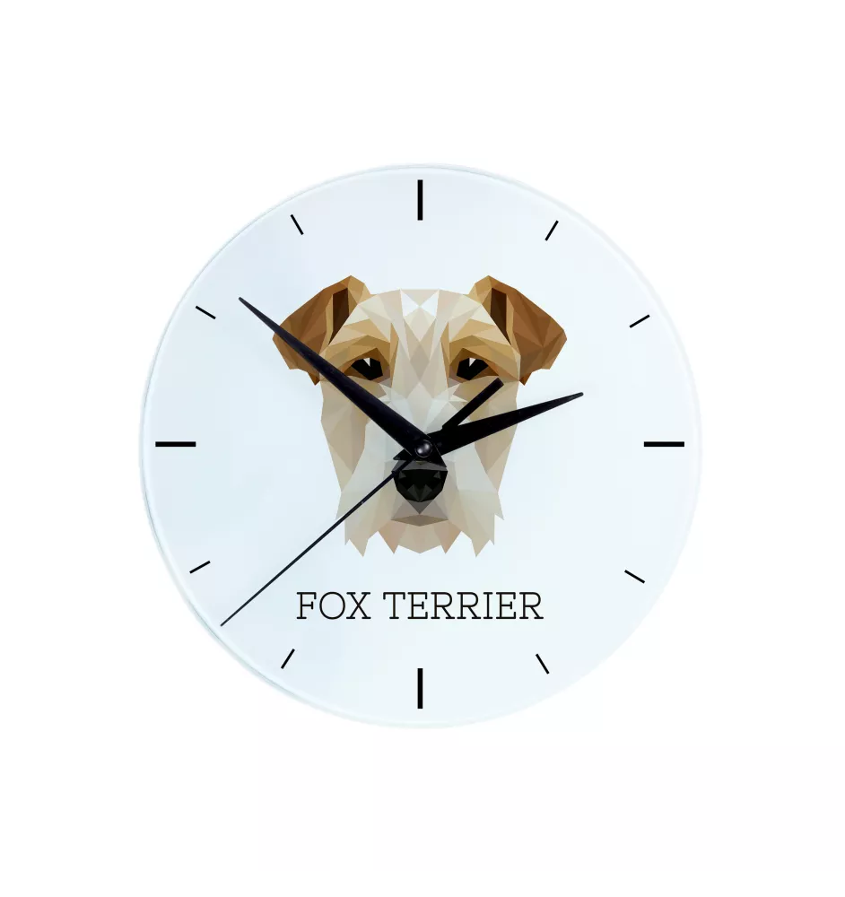 Fox-terrier à poil dur - horloge murale géométrique avec photo et logo de la marque Art-Dog