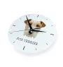 Fox Terrier Drahthaar, Foxterrier - geometrische Wanduhr mit Bild und Aufschrift der Marke Art-Dog