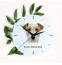 Fox Terrier Drahthaar, Foxterrier - geometrische Wanduhr mit Bild und Aufschrift der Marke Art-Dog