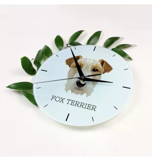 Fox-terrier à poil dur - horloge murale géométrique avec photo et logo de la marque Art-Dog