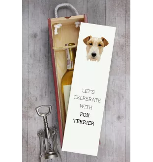 Fox Terrier Drahthaar, Foxterrier - geometrische Box mit einem Bild und Schriftzug für Wein der Marke Art-Dog