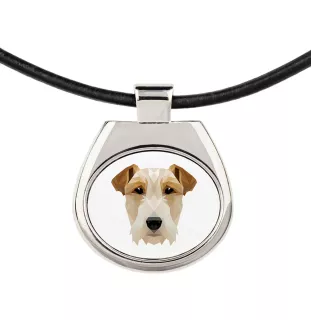Fox Terrier Drahthaar, Foxterrier - Halskette mit einem Foto und einem geometrischen Schriftzug der Marke Art-Dog