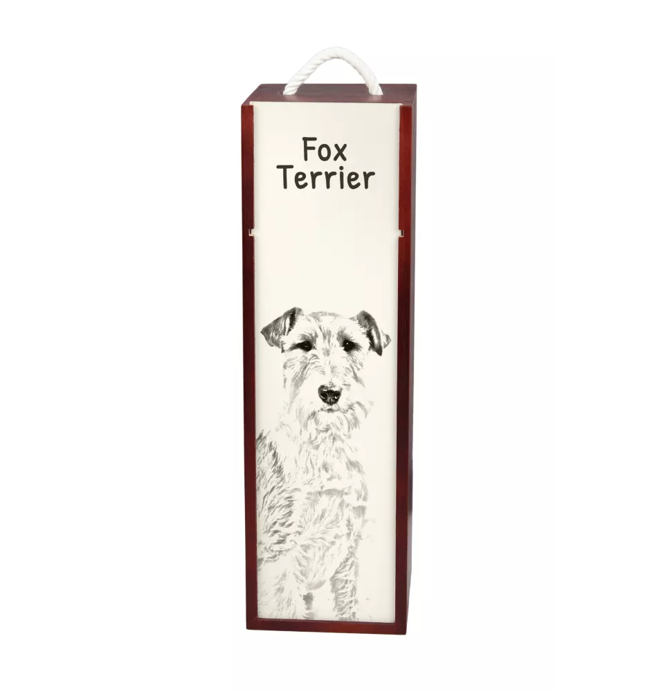 Fox Terrier Wire - wine box with a dog, alcohol box with graphics, personalized gift box from the Art-Dog brand