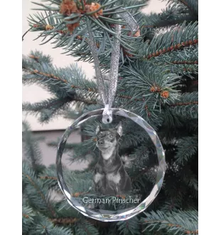 Pinscher allemand - boule de Noël en cristal avec une photo, photo de chien dans le cristal, décoration personnalisée pour sapin de Noël de la marque Art-Dog