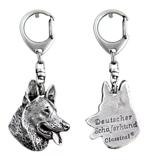 Deutscher Schäferhund - Versilberter Schlüsselanhänger mit Hund, Handtaschen-Dekoration, Rucksack-Anhänger der Marke Art-Dog
