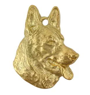 German Shepherd Dog, Alsatian Wolf Dog - Gilded key ring with dog, handbag decoration, luxury accessory by Art-Dog brand
