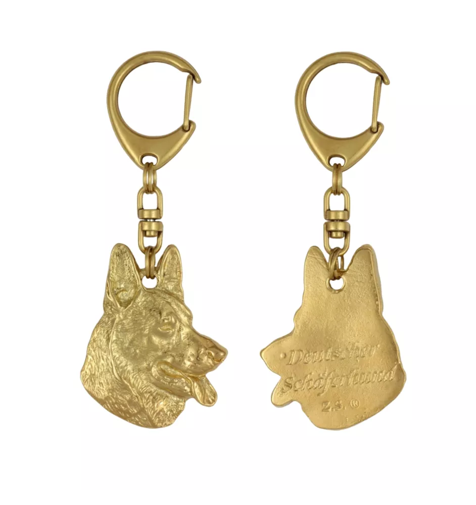 Deutscher Schäferhund - Vergoldeter Schlüsselanhänger mit Hund in Geschenkbox, Handtaschen-Dekoration, Luxus-Accessoire der Marke Art-Dog