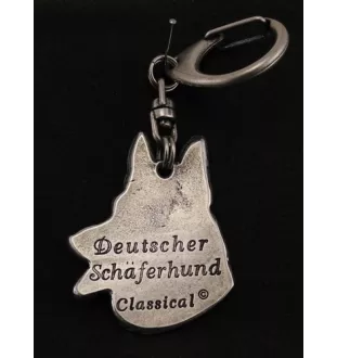 German Shepherd Dog, Alsatian Wolf Dog - Silver-plated key ring with a dog in a gift box, handbag decoration, backpack pendant by Art-Dog brand
