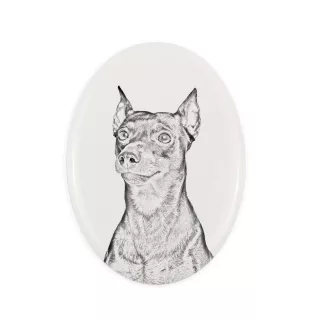 Deutscher Pinscher - Gedenktafel mit einem Foto eines Hundes, Grabplatte mit Druck, personalisierte ovale Platte der Marke Art-Dog