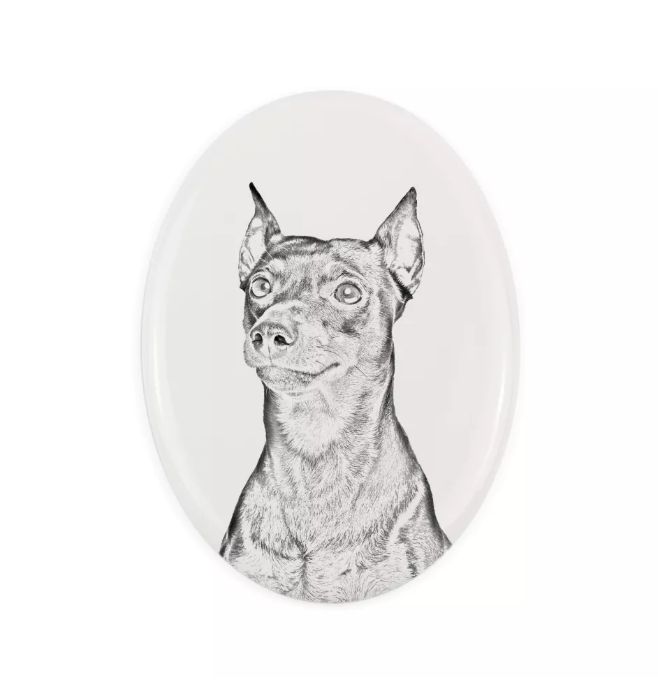 German Pinscher - commemorative plaque with a photo of a dog, tombstone with a print, personalized oval plaque from the Art-Dog brand