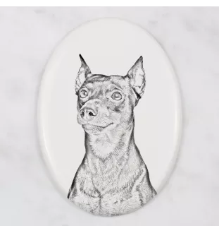 Deutscher Pinscher - Gedenktafel mit einem Foto eines Hundes, Grabplatte mit Druck, personalisierte ovale Platte der Marke Art-Dog
