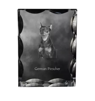 German Pinscher - crystal with a picture of a dog, glass statuette with a picture, unique frame with a picture from Art-Dog brand