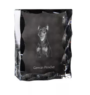 German Pinscher - crystal with a picture of a dog, glass statuette with a picture, unique frame with a picture from Art-Dog brand