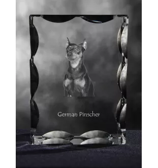 Deutscher Pinscher - Kristall mit einem Hundebild, Glasstatuette mit einem Bild, einzigartiger Bilderrahmen der Marke Art-Dog