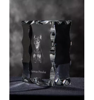 German Pinscher - crystal with a picture of a dog, glass statuette with a picture, unique frame with a picture from Art-Dog brand