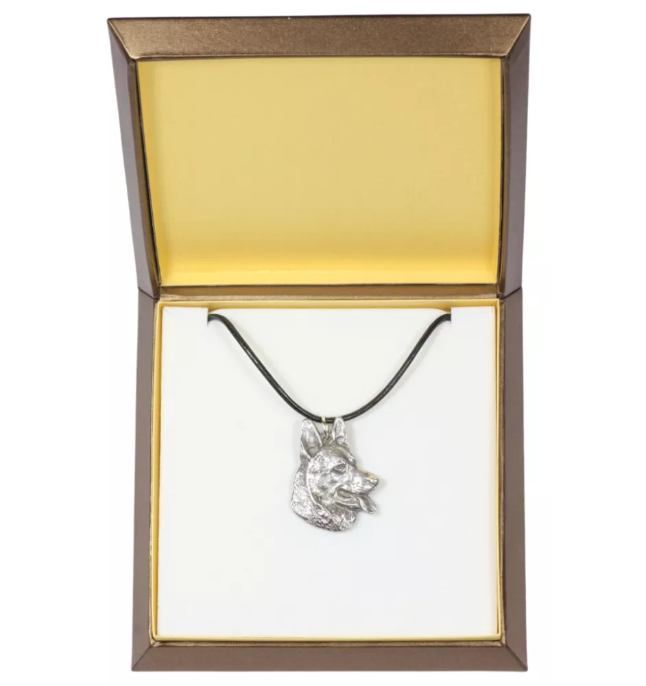 Deutscher Schäferhund - Hundehalsband in Geschenkbox, versilbertes Medaillon für Hundefans, markanter Anhänger der Marke Art-Dog