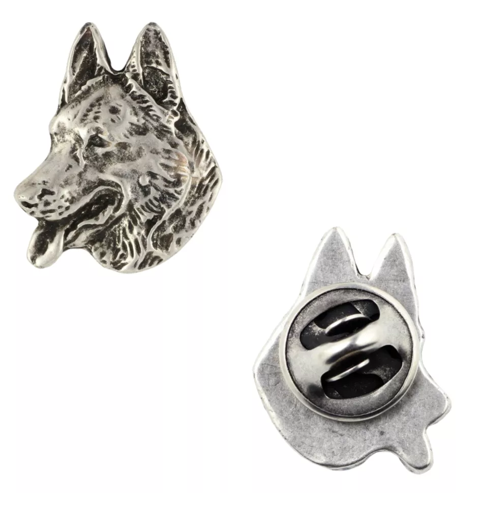 Berger allemand, Berger d'Alsace, Berger alsacien  - Broche chien argentée, épingle élégante, décoration de revers de veste par la marque Art-Dog