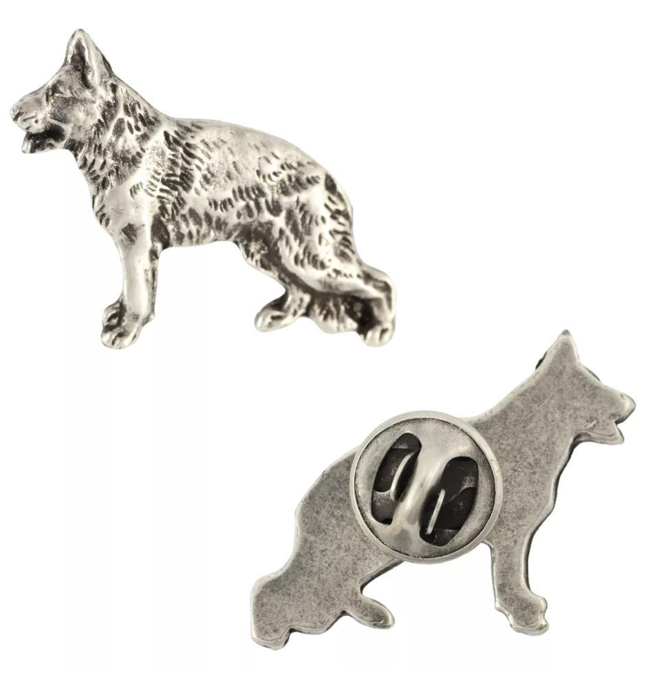 German Shepherd Dog, Alsatian Wolf Dog II  - Silver-plated dog brooch, elegant pin, jacket lapel decoration by Art-Dog brand