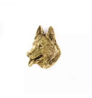 Berger allemand, Berger d'Alsace, Berger alsacien - Broche de chien dans une boîte décorative, épingle élégante en plaqué or, épingle de veste de la marque Art-Dog