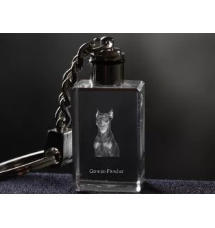 German Pinscher - Crystal key ring with dog photo, illuminated key ring, unique gift by Art-Dog brand