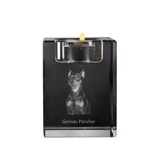 Pinscher allemand - Bougeoir avec photo de chien, porte bougie en cristal, cadeau personnalisé par la marque Art-Dog