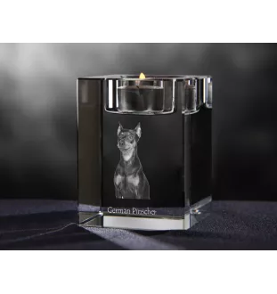 Pinscher allemand - Bougeoir avec photo de chien, porte bougie en cristal, cadeau personnalisé par la marque Art-Dog